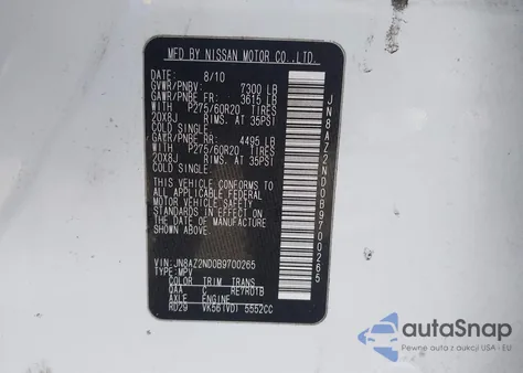 2011 Infiniti Qx56 from USA, damaged, VIN JN8AZ2ND0B9700265